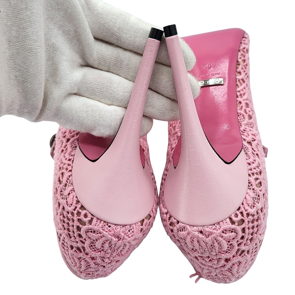 Gucci Virginia Crystal Embellished Corded Lace Mary Jane Pumps Pale Pink 40.5 - Picture 8 of 14
